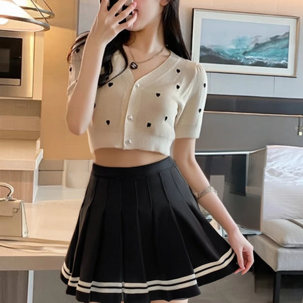 Mode im Preppy-Stil für Damen Faltenröcke 2025 Frühling Sommer neue A-Linie süßes kurzes Kleid Mädchen hoher Bund Patchwork-Rock Streetwear