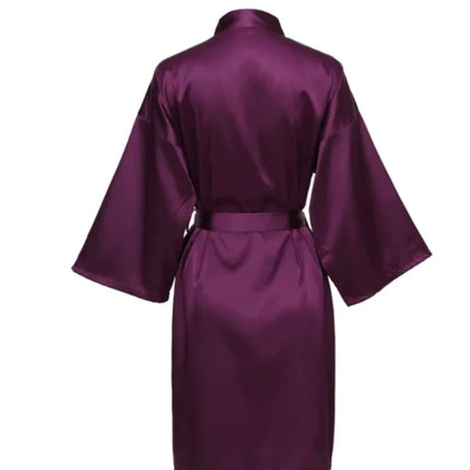 Vestaglia da notte in raso solido, elegante vestaglia da casa con scollo a V a mezza manica e cintura, pigiama da donna