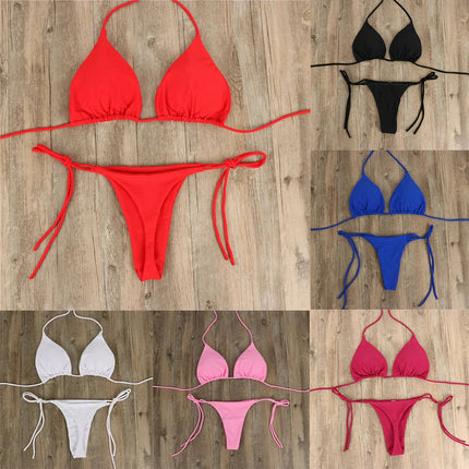 Set bikini sexy perizoma da donna Costume da bagno laterale stile fasciatura Costume da bagno brasiliano con cinturino diviso Set costume da bagno femminile solido regolabile platinumshop