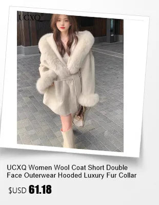 UCXQ Elegant OL Office Lady Overcoats Fur Patchwork Long Sleeve Woolen Coat Beautiful Women's Clothing Jacket Autumn 2025 Winter