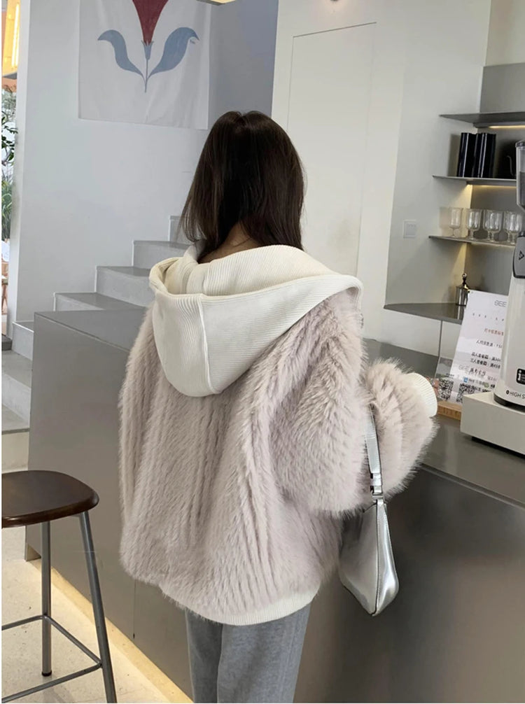 ZADORIN New Luxury Brands Trimmed Faux Fur Jacket Woman Fashion Hooded Casual Oversized Puffy Fox Fur Faux Coat Winter Clothes
