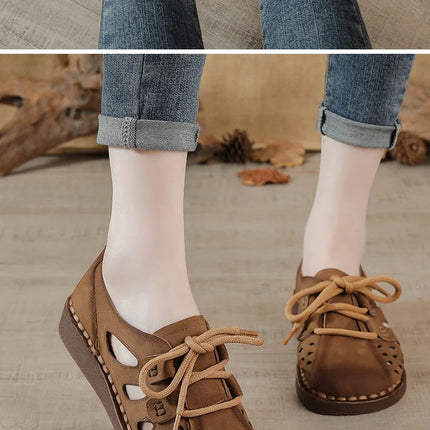 Women's Leather Slip-on Sandals 2026 New Style, Women's Thick Sole Sandals, Retro Mom Style Shoes with Holes, Women's Luxury Sandals