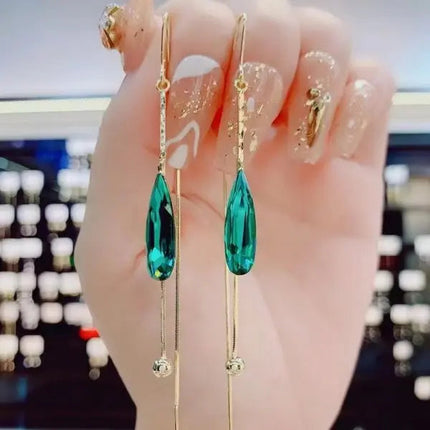 Korean Fashion Zircon Water Drop Earrings for Women Shiny Crystal Long Pendant Dangle Earring Girls Wedding Party Jewelry Gifts PlatiNum