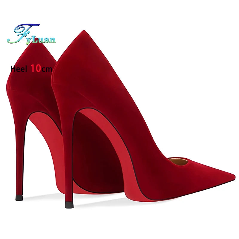 Wine Red High Heels 12cm 10cm 8cm Women Shoes Thin Heels Pointed Head Ladies Pumps Shallow Mouth Stiletto Party Large Size Shoes