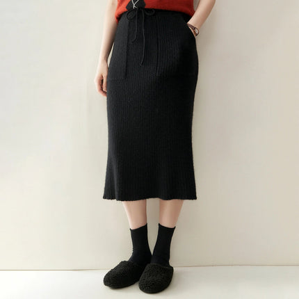 100% Cashmere Skirt Women's Clothes Over Knees Knitwear New Collection High Quality Autumn Winter Soft Warm Straight Long Skirt PlatiNum