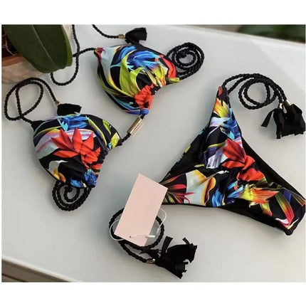 Nuovo Costume da Bagno Sexy da Donna, Set Bikini all'Uncinetto a 2 Pezzi, Triangolare Brasiliano, Push-Up, per Spiaggia Estiva PlatiNum