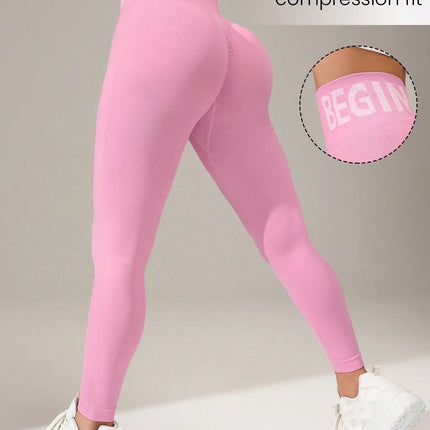 European and American Seamless Yoga Leggings with Waistband Lettering, Butt-Lifting, Quick-Dry Women's Breathable Tights for Pea PlatiNum