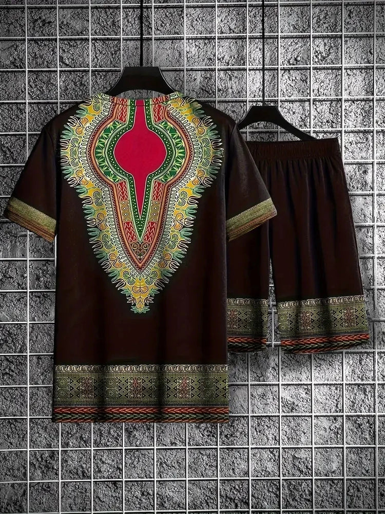 Nuovo vestito da uomo in due pezzi con stampa scozzese moda estate O-colletto Polo a maniche corte + pantaloncini abito da uomo in due pezzi