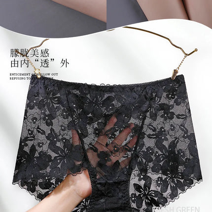 Transparent Lace Briefs Women Panties Girls Summer Underpants Plus Size Underwear Solid Color Sexy Lingerie XXL