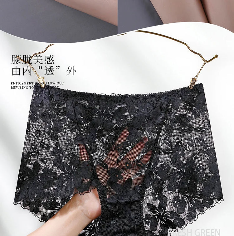 Transparent Lace Briefs Women Panties Girls Summer Underpants Plus Size Underwear Solid Color Sexy Lingerie XXL