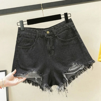 Nuovi Shorts in Denim da Donna con Bordi Grezzi, Modello Ampio a Trapezio, Strappati, a Vita Alta, Hot Pants - platinumshop