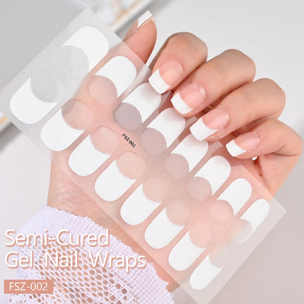 1Sheet Cured Gel Nail Strips Sticker Long-Lasting Nail Polish Strips Wraps Full Cover Gel Nail Art Stickers UV/LED Lamp Required