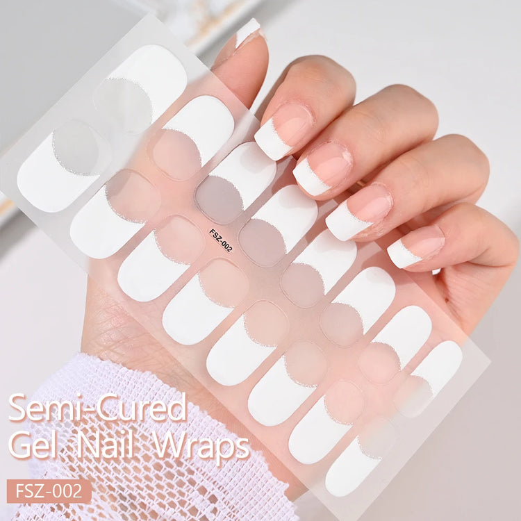 1Sheet Cured Gel Nail Strips Sticker Long-Lasting Nail Polish Strips Wraps Full Cover Gel Nail Art Stickers UV/LED Lamp Required