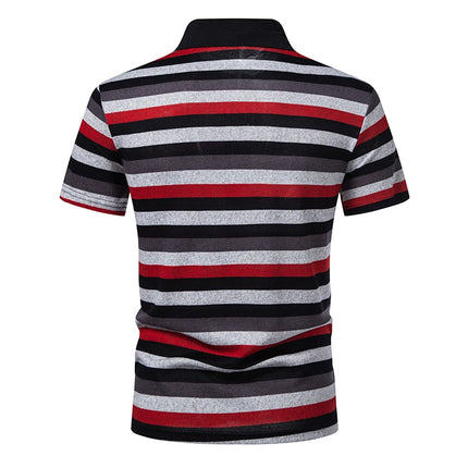 Men's Summer Short Sleeve Polo Shirts, Striped Lapel Collar T-shirts, T19