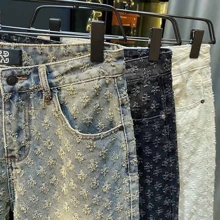 Shorts in denim da uomo estivi, casual, larghi, a vita media-alta, alla moda, vintage, al ginocchio