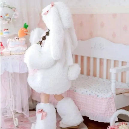 Cartoon Children Plush Rabbit Cosplay Costume Kawaii Kids Winter Warm Sets Top Pants Hat Suit Girl Halloween Party Outfits Gift
