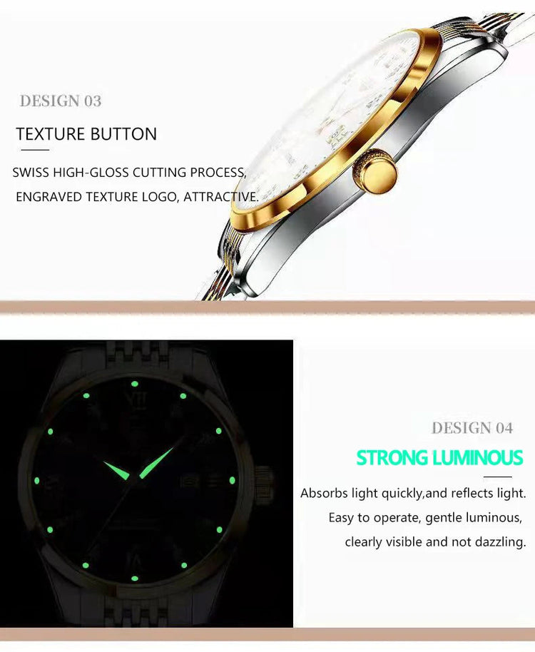 POEDAGAR Orologio da donna di lusso Orologio da donna impermeabile in acciaio inossidabile con data luminosa Orologi al quarzo da donna semplici e casual alla moda platinumshop
