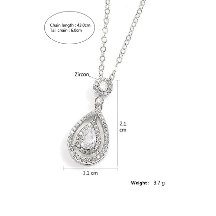 ZAKOL Simple Geometric Crystal White Zircon Pendant Necklace For Women Silver-Color Wedding Party Jewelry Gift With Box PlatiNum