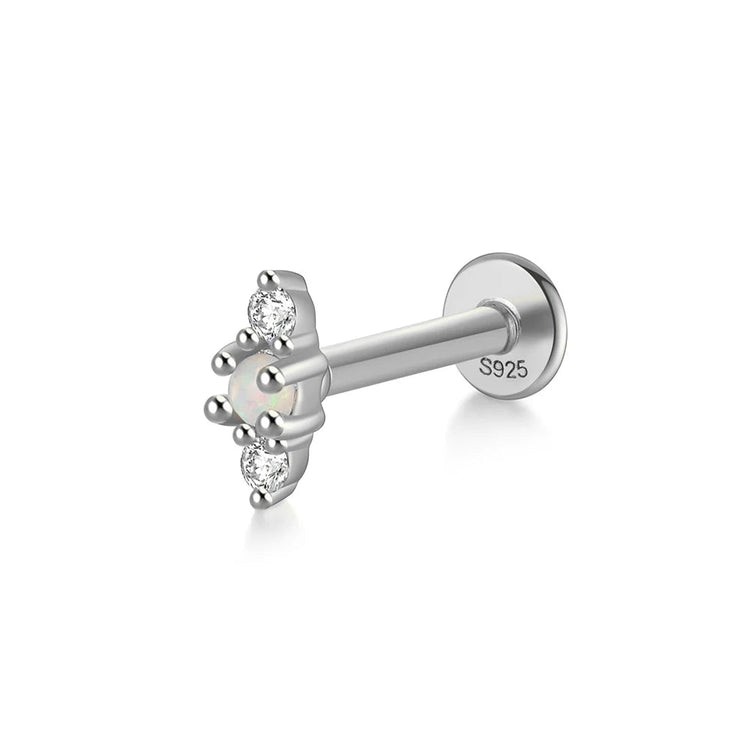 CANNER 1PC 925 Sterling Silver Exquisite Crown Opal Piercing Earring for Women Ear Studs Cartilage Earring Body Jewelry Gift PlatiNum