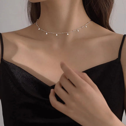 925 Sterling Silver Neck Chain Tassels Round Necklaces Women Jewelry Exquisite Elegant Aesthetic Charms Accessories Argent 925 PlatiNum