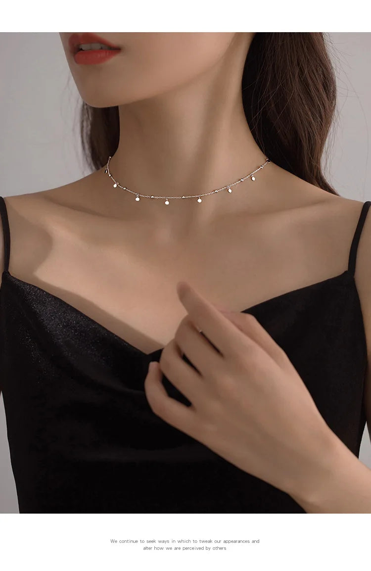 925 Sterling Silver Neck Chain Tassels Round Necklaces Women Jewelry Exquisite Elegant Aesthetic Charms Accessories Argent 925 PlatiNum