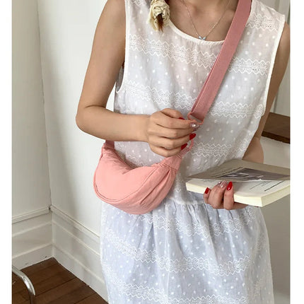 Simple Design Women's Messenger Bag Fashion Ladies Nylon Hobos Small Shoulder Bags Vintage Female Girls Purse Cloth Handbags PlatiNum