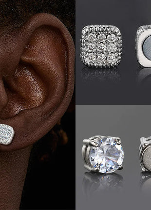 Orecchini finti Ice Out per uomo donna Forte magnete magnetico in acciaio inossidabile non penetrante Accessori per gioielli di moda Hip Hop Rock platinumshop