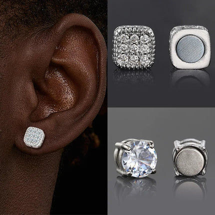 Orecchini finti Ice Out per uomo donna Forte magnete magnetico in acciaio inossidabile non penetrante Accessori per gioielli di moda Hip Hop Rock platinumshop