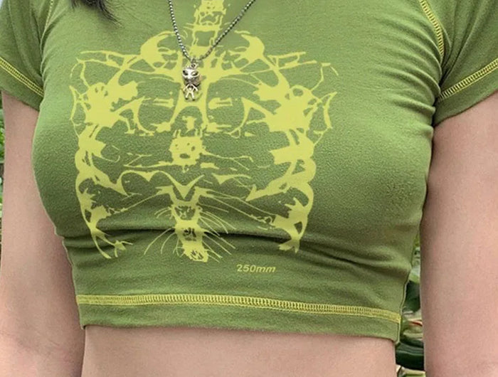 Y2K Black Sweet Girl Slim Skull Print Funny Graphic Vintage Clothes Crop Top E-girl