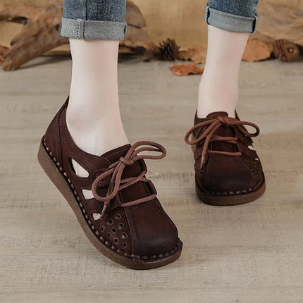 Women's Leather Slip-on Sandals 2026 New Style, Women's Thick Sole Sandals, Retro Mom Style Shoes with Holes, Women's Luxury Sandals
