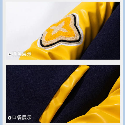 Winter Loose bomber jacket Men Woolen Retro Cotton Liner parkas couple streetwear PU leather sleeves baseball jacket chaquetas