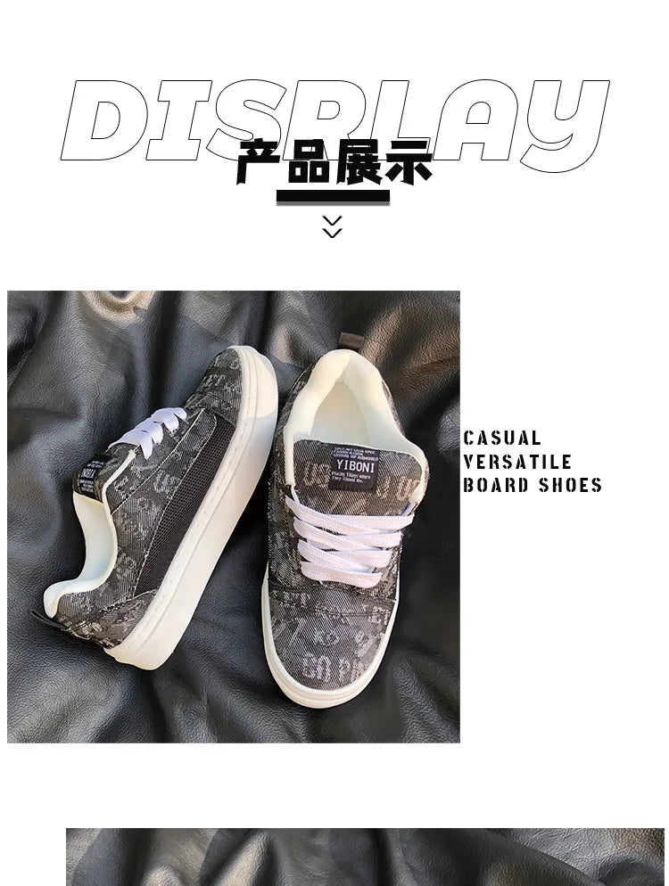 Black Gray Low-top Thick Shoe Tongue Skateboard Shoes Large Size Men Women Couple Versatile Sports Trend Versatile Board Shoes