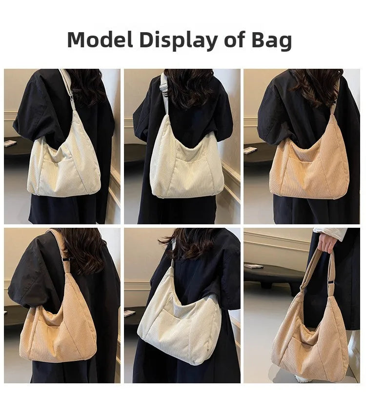 New Large Capacity Casual Crossbody Bag Simple Artistic Commuter Student Single Shoulder Bag Outdoor Leisure Women's Tote Bag PlatiNum