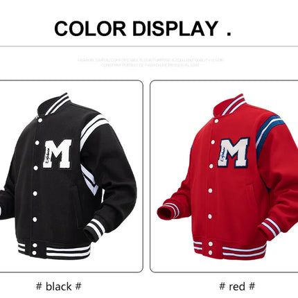Men's Casual Letterman Jacket Varsity Baseball Coat Vintage Racing Style Streetwear Outerwear with Fine M Letter Embroidery
