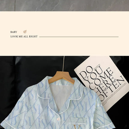 Estate delle nuove donne avanzate senso del ghiaccio pigiama di seta Homewear Set ragazze pigiama temperamento pigiama a maniche corte Homewear Set