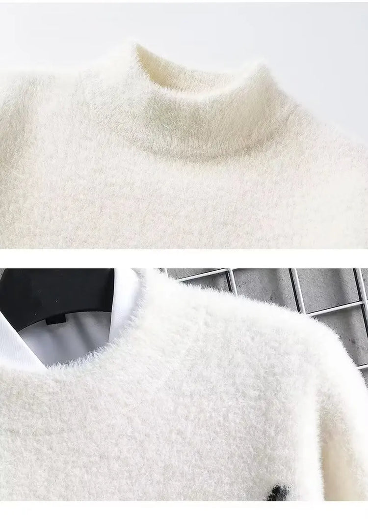 Men Winter Warm Black Sweater Pullovers Autumn High Quality Men's Rock Hip Hop Plush O Neck Top Men's Cloting New 2024