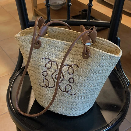 Borsa a tracolla retrò alla moda Borsa da donna Designer di marca di lusso Tote Borsa a tracolla in paglia da donna Borse da spiaggia eleganti da donna