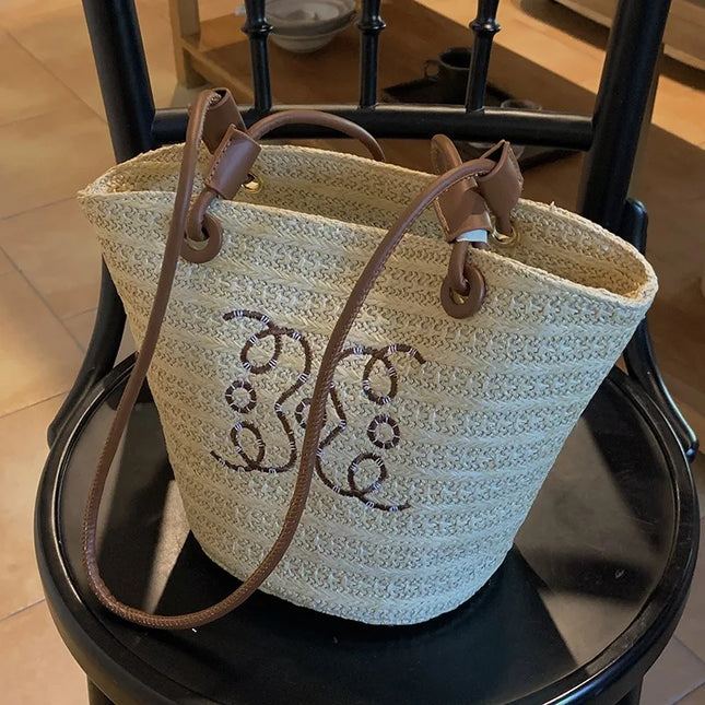 Fashion Retro Crossbody Bag Women Luxury Brand Designer Tote Bag Women Straw Shoulder Bag Elegant Ladies Beach Bags