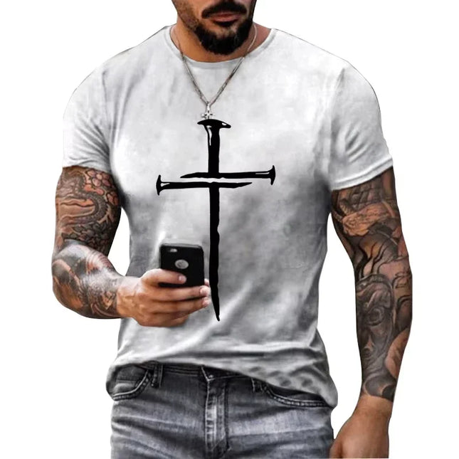 Men's 3D Print Jesus Christ T-shirt, Summer Vintage Harajuku Y2K Style, Short Sleeve, Casual, Round Neck.