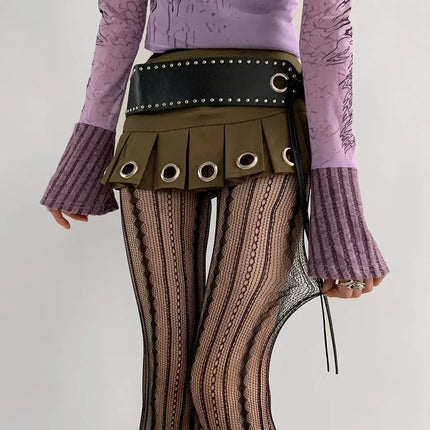 Women's Sexy Lace Fishnet Stockings Lolita Style Hollow Out Design Red Silk Socks JK High Waist Striped Tights Christmas Gifts