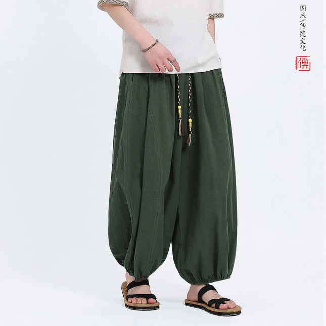 Pantaloni Lantern da Uomo: Pantaloni Casual in Cotone e Lino, Tinta Unita, Oversize, Comodi, a Gamba Larga, Stile Streetwear - Vendita Calda