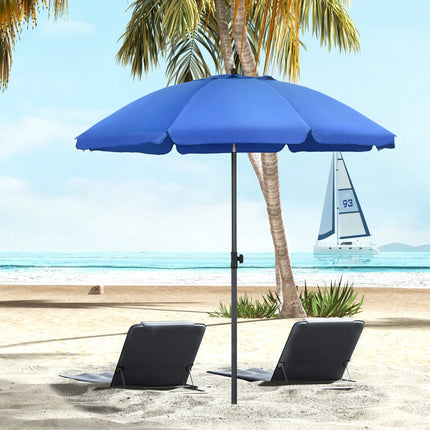 Outsunny Ombrellone da Spiaggia Ø1.8x2 m con Tettuccio Reclinabile a 45°, Ombrellone da Mare con 8 Stecche e Design a 2 Sezioni in Acciaio e Poliestere 160g/㎡, UV50+
