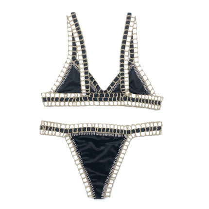 2024 Set bikini a triangolo fatto a mano all'uncinetto rosa donna costume da bagno in velluto nero costumi da bagno moda Boho Beachwear costume da bagno verde PlatiNum