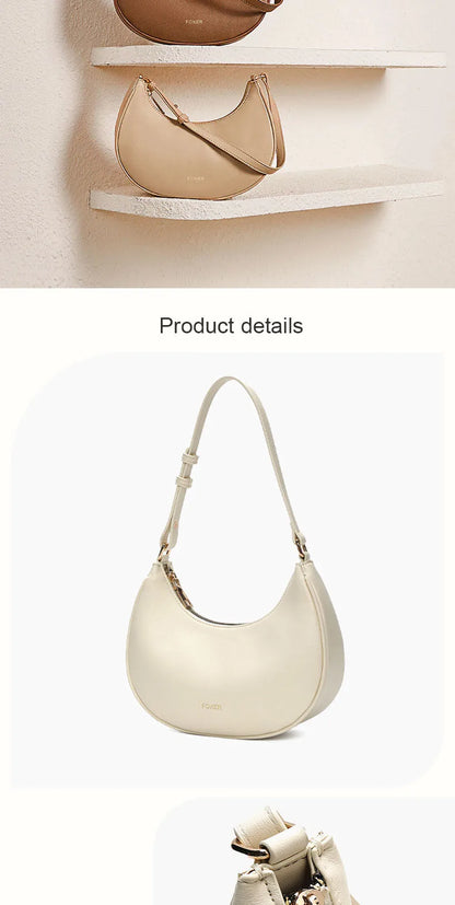 FOXER Brand Women's Shoulder Bag Soft PU Leather Female Handbag Simple Daliy Half-moon Bag Large Capacity Purse New Year Gift