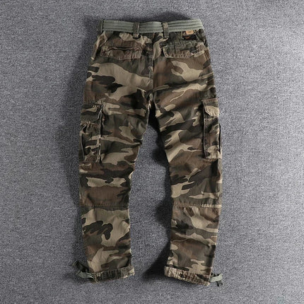 Heavyweight Camouflage Pants Men Clothing Multi-pockets Solid Color Patchworked Outdoor Trousers Retro Cargo Casual Wear Jogger