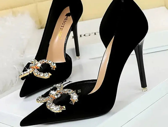 Tacchi alti di lusso Donna 7 cm Tacchi a spillo da 10,5 cm Décolleté da donna con strass in metallo Scarpe da sposa moda Scarpe da ballo sexy da donna 2026 platinumshop