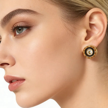 Orecchini a bottone con numeri romani in acciaio inossidabile 316, rotondi, brillanti, con zirconi AAA, diametro 12 mm, per donna, gioielli di marca di alta qualità platinumshop