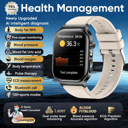 2026 Nuovo Misurazione Accurata Salute Smart Watch ECG + PPG Acido Urico Pressione Sanguigna Lipidi Nel Sangue Chiamata BT Smartwatch Per Le Donne Degli Uomini platinumshop
