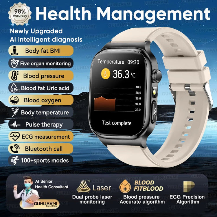 2026 Nuovo Misurazione Accurata Salute Smart Watch ECG + PPG Acido Urico Pressione Sanguigna Lipidi Nel Sangue Chiamata BT Smartwatch Per Le Donne Degli Uomini platinumshop