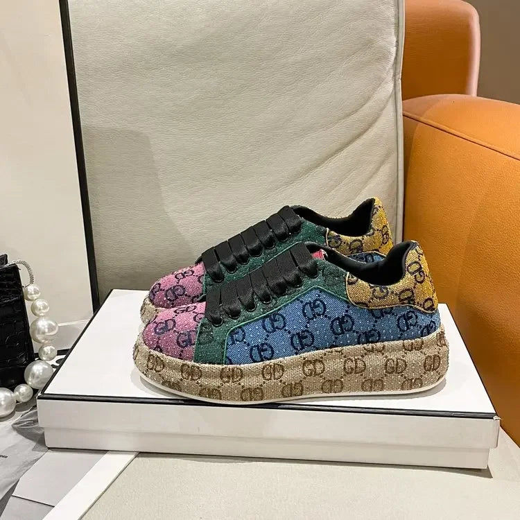 Spring 2025 New Khaki Crystal Women's Sneakers Fashion Versatile Casual Ladies Party Shiny Female Shoes